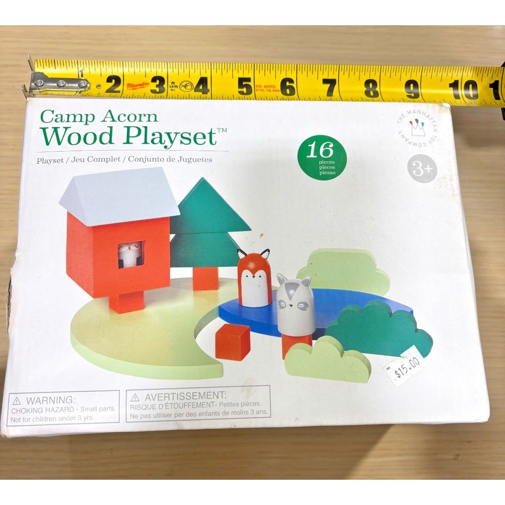 Camp Acorn Wood Playset 16 Pc Manhattan Toy Wooden Animals Forest Set New